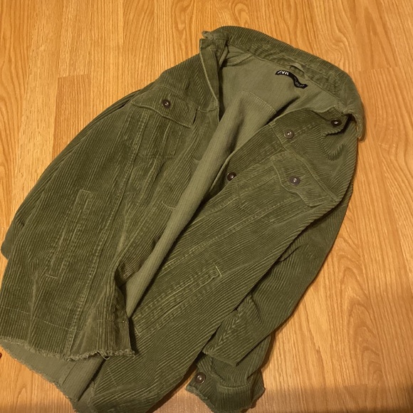 Zara Raw Edge Corduroy Jacket Green Women’s Small - Picture 3 of 3